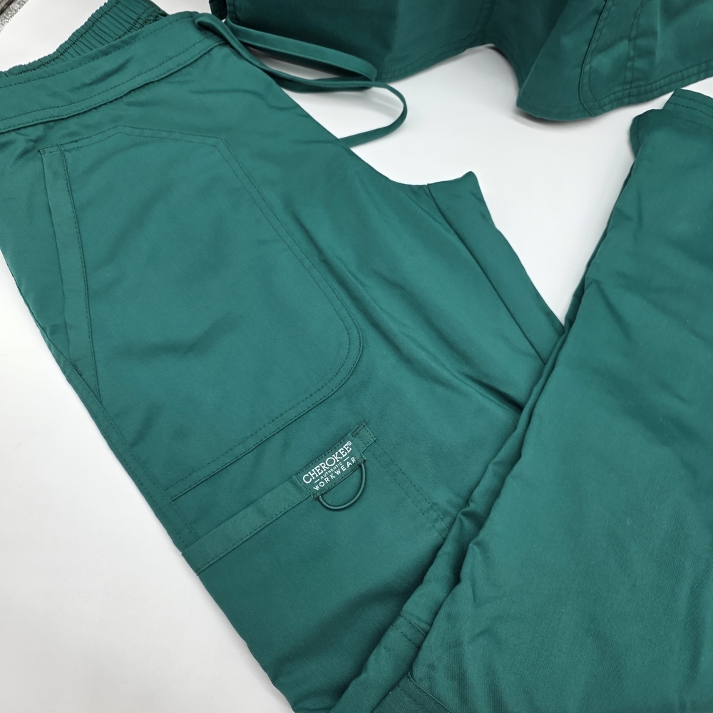 Hunter Green Women's Scrub Set Cherokee Workwear Ladies Top Pants XS Extra Small - Picture 3 of 10
